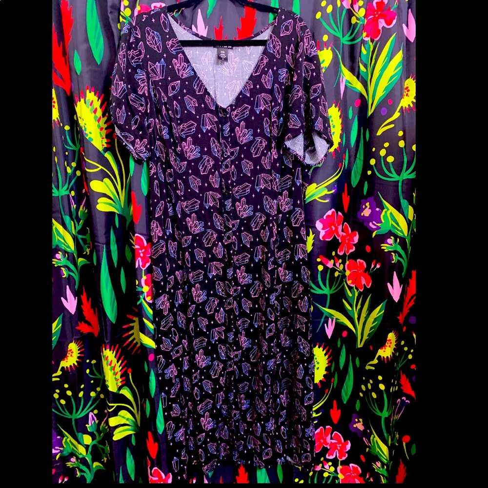 Hot topic size 2 pastel crystals button down rayon maxi dress